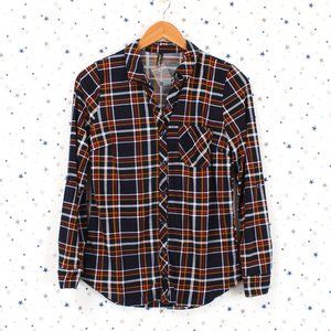 Navy Red Knit Plaid Button Up Shirt